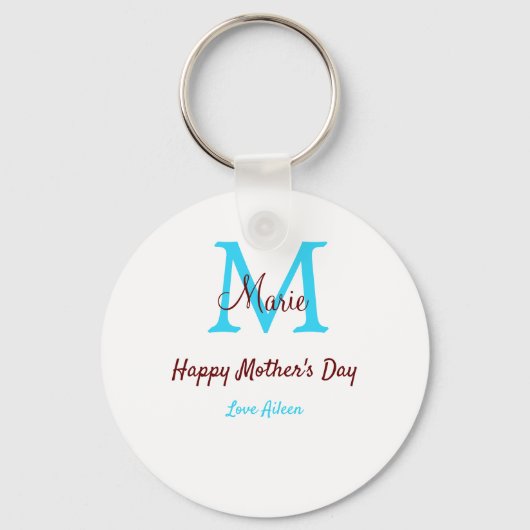 Eenvoudige Minimale moederdag Blauw Monogram Roze  Sleutelhanger (Voorkant)