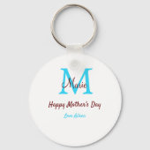 Eenvoudige Minimale moederdag Blauw Monogram Roze  Sleutelhanger (Achterkant)