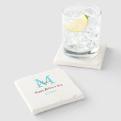 Eenvoudige Minimale moederdag Blauw Monogram Roze Stenen Onderzetter (Zijkant)