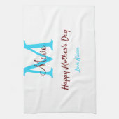 Eenvoudige Minimale moederdag Blauw Monogram Roze  Theedoek (Verticaal)