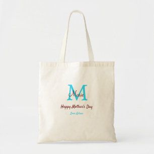 Eenvoudige Minimale moederdag Blauw Monogram Roze Tote Bag