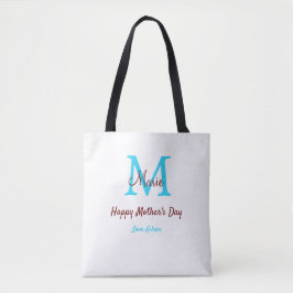 Eenvoudige Minimale moederdag Blauw Monogram Roze  Tote Bag