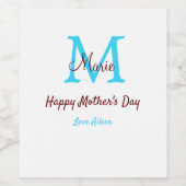Eenvoudige Minimale moederdag Blauw Monogram Roze  Wijn Etiket (Enkel label)