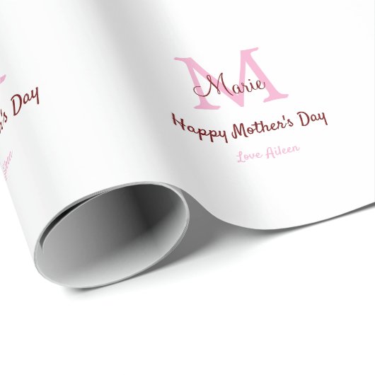Eenvoudige Minimale moederdag monogram Roze Naam T Cadeaupapier (Rol Hoek)