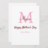 Eenvoudige Minimale moederdag monogram Roze Naam T Feestdagenkaart (Voorkant / Achterkant)