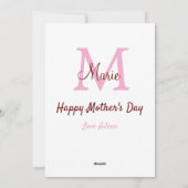 Eenvoudige Minimale moederdag monogram Roze Naam T Feestdagenkaart (Achterkant)