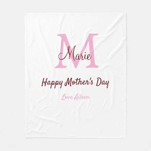 Eenvoudige Minimale moederdag monogram Roze Naam T Fleece Deken (Voorkant)
