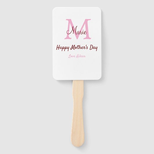 Eenvoudige Minimale moederdag monogram Roze Naam T Handwaaier (Voorkant)