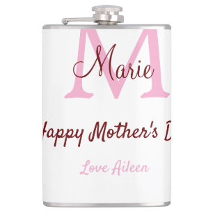 Eenvoudige Minimale moederdag monogram Roze Naam T Heupfles