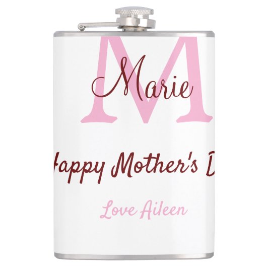 Eenvoudige Minimale moederdag monogram Roze Naam T Heupfles (Voorkant)