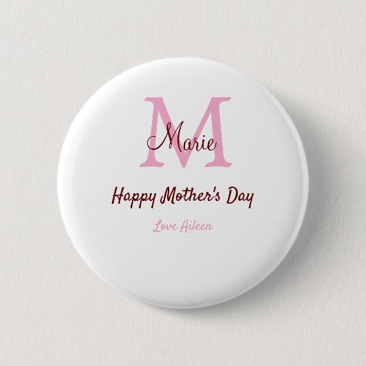 Eenvoudige Minimale moederdag monogram Roze Naam T Ronde Button 5,7 Cm (Voorkant)