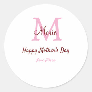 Eenvoudige Minimale moederdag monogram Roze Naam T Ronde Sticker
