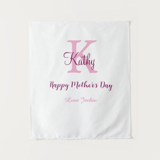 eenvoudige minimale moedersdag monogram roze naam  wandkleed (Voorkant)