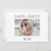 Eenvoudige minimale monogram paar foto bruiloft save the date (Voorkant)