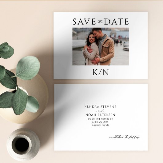 Eenvoudige minimale monogram paar foto bruiloft save the date