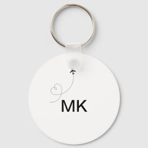 Eenvoudige minimale monogram voeg tekst reis vlieg sleutelhanger