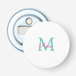 eenvoudige minimale naam monogram groen roze blauw button flesopener
