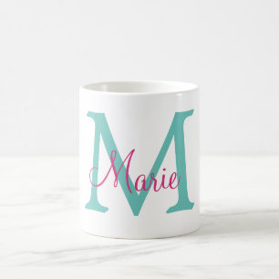 eenvoudige minimale naam monogram groen roze blauw koffiemok