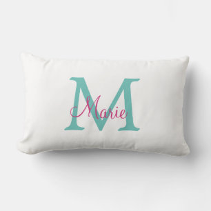 eenvoudige minimale naam monogram groen roze blauw kussen