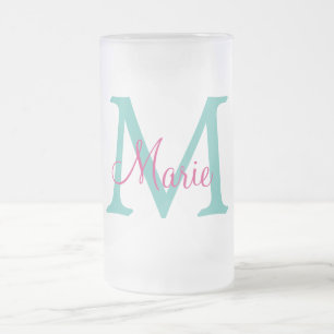 eenvoudige minimale naam monogram groen roze blauw matglas bierpul