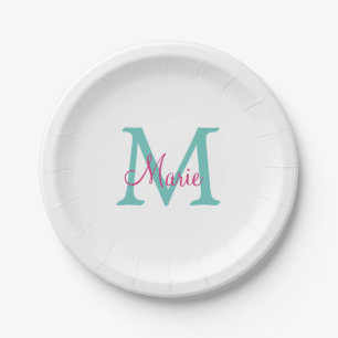 eenvoudige minimale naam monogram groen roze blauw papieren bordje