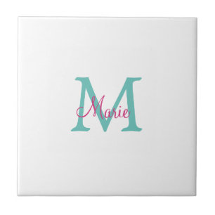 eenvoudige minimale naam monogram groen roze blauw tegeltje