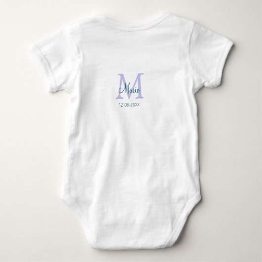 eenvoudige minimale naam monogram paars groen datu romper (Achterkant)