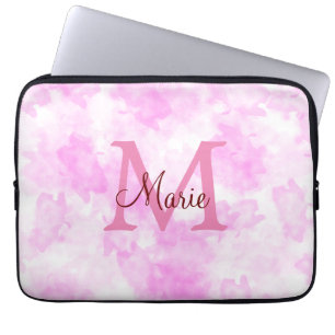 eenvoudige minimale naam monogram roze rode worp p laptop sleeve