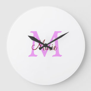 eenvoudige minimale naam monogram roze rood grote klok