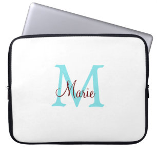 eenvoudige minimale naam monogram roze rood worp laptop sleeve