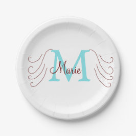eenvoudige minimale naam monogram roze rood   worp papieren bordje