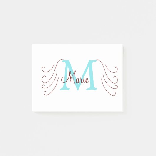 eenvoudige minimale naam monogram roze rood worp post-it® notes (Voorkant)