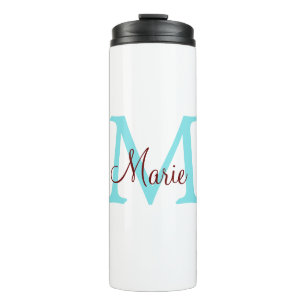 eenvoudige minimale naam monogram roze rood worp thermosbeker