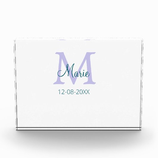 Eenvoudige Minimale Naam toevoegen Monogram paarse Fotoblokken (Voorkant)