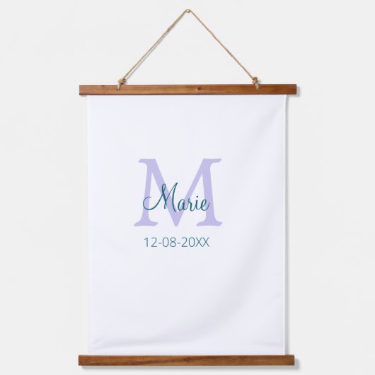 Eenvoudige Minimale Naam toevoegen Monogram paarse Hangend Wandkleed (Voorkant)