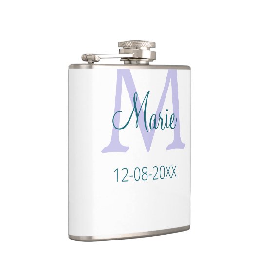 Eenvoudige Minimale Naam toevoegen Monogram paarse Heupfles (Rechts)