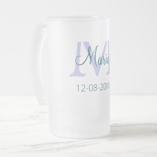Eenvoudige Minimale Naam toevoegen Monogram paarse Matglas Bierpul (Voorkant links)