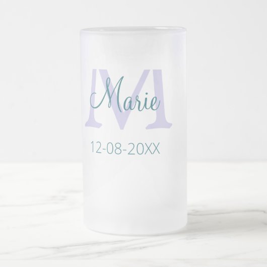 Eenvoudige Minimale Naam toevoegen Monogram paarse Matglas Bierpul (Center)