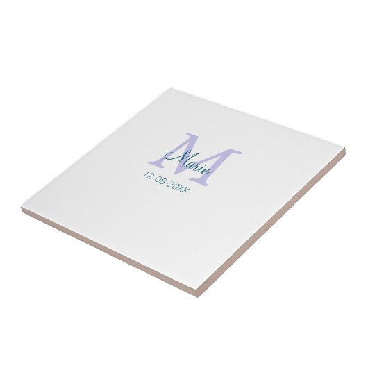 Eenvoudige Minimale Naam toevoegen Monogram paarse Tegeltje (Zijkant)