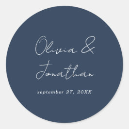 Eenvoudige Minimale Navy Blauwe Script Trouw Ronde Sticker