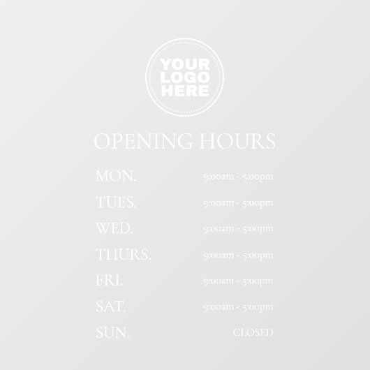 Eenvoudige minimale openingstijden voor Elegant Wh Raamsticker (Vel)