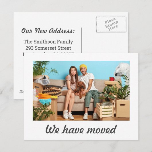 Eenvoudige, minimale persoonlijke bewegende aankon briefkaart (Voorkant / Achterkant)