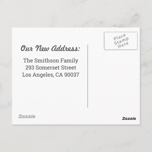 Eenvoudige, minimale persoonlijke bewegende aankon briefkaart (Achterkant)