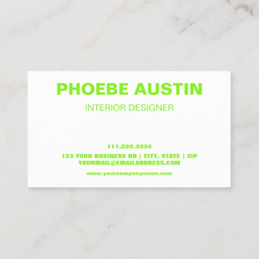 Eenvoudige minimale professionele fluo groene Limo Visitekaartje (Achterkant)