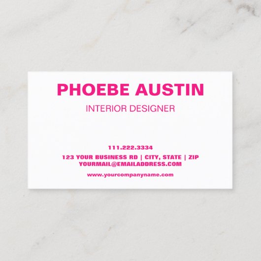 Eenvoudige minimale professionele fluo roze visitekaartje (Achterkant)