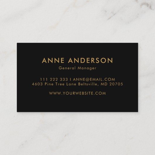 Eenvoudige minimale professionele zwart en goud visitekaartje (Achterkant)