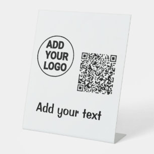 Eenvoudige minimale q of code logo scan code naam reclamebord met voetstuk