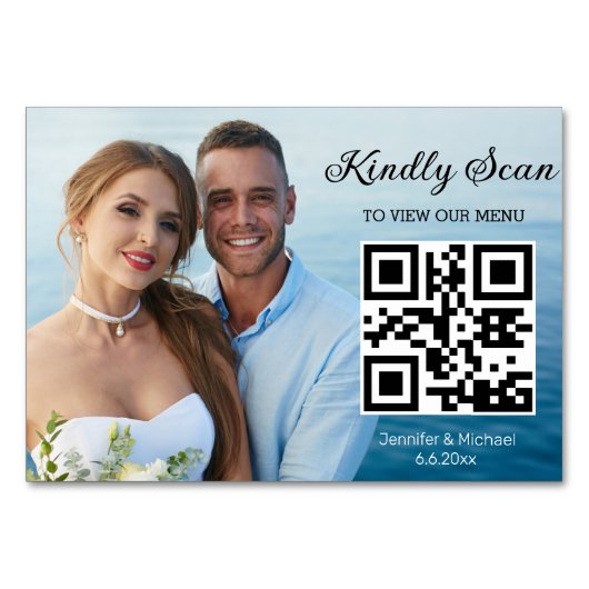 Eenvoudige minimale QR-code bruiloft menu foto chi Kaart (Voorkant)