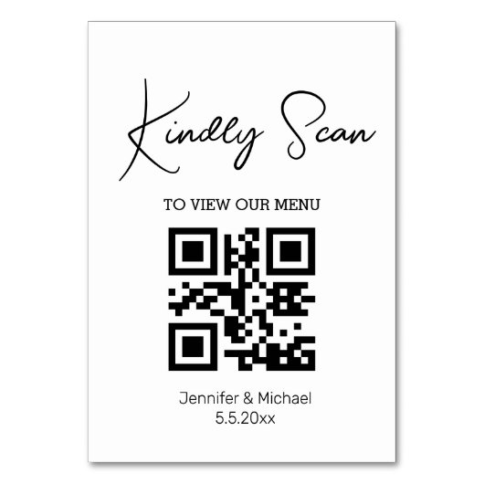 Eenvoudige minimale QR-code huwelijksmenu Kaart (Voorkant)