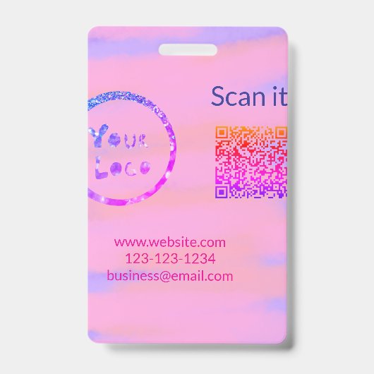 Eenvoudige minimale QR-code logo toevoegen scan co Badge (Voorzijde)